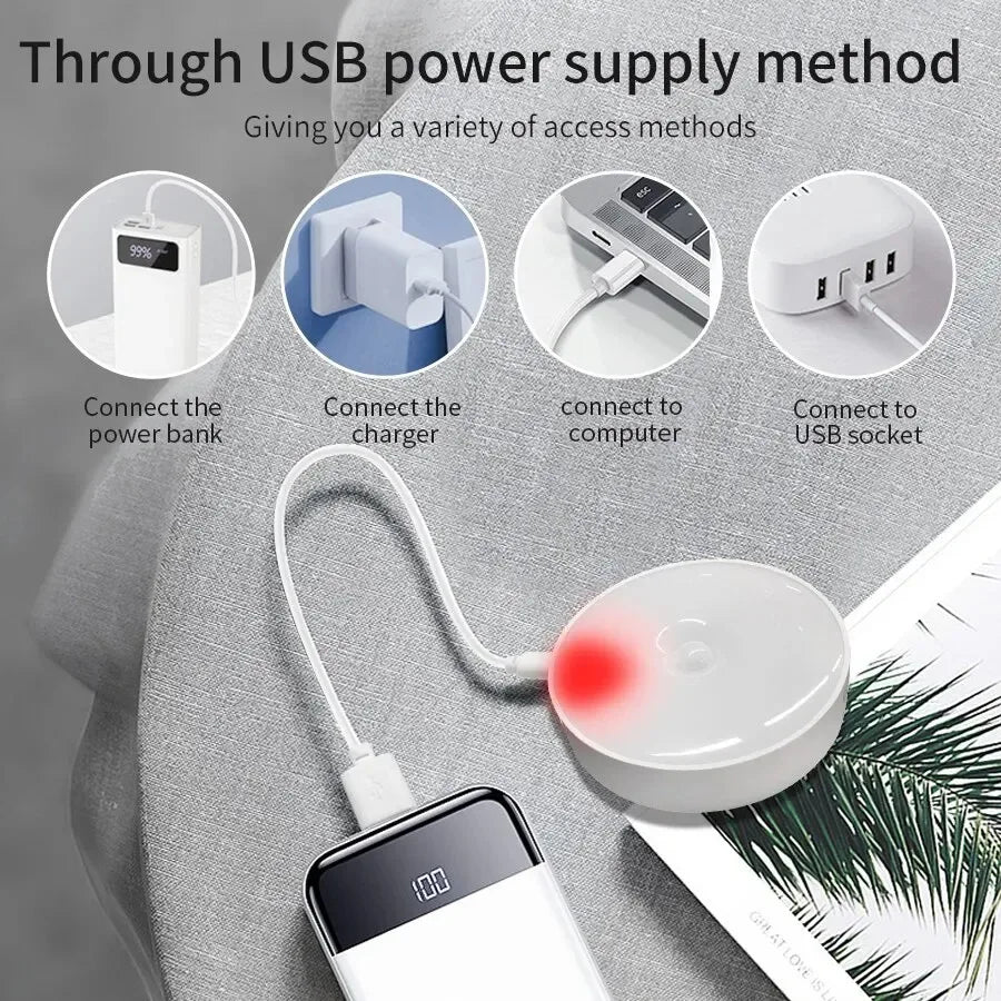Motion Sensor LED Night Light, Wireless Magnetic Round Lamp for Kitchen Cabinet, Bedroom & Home Atmosphere Decor