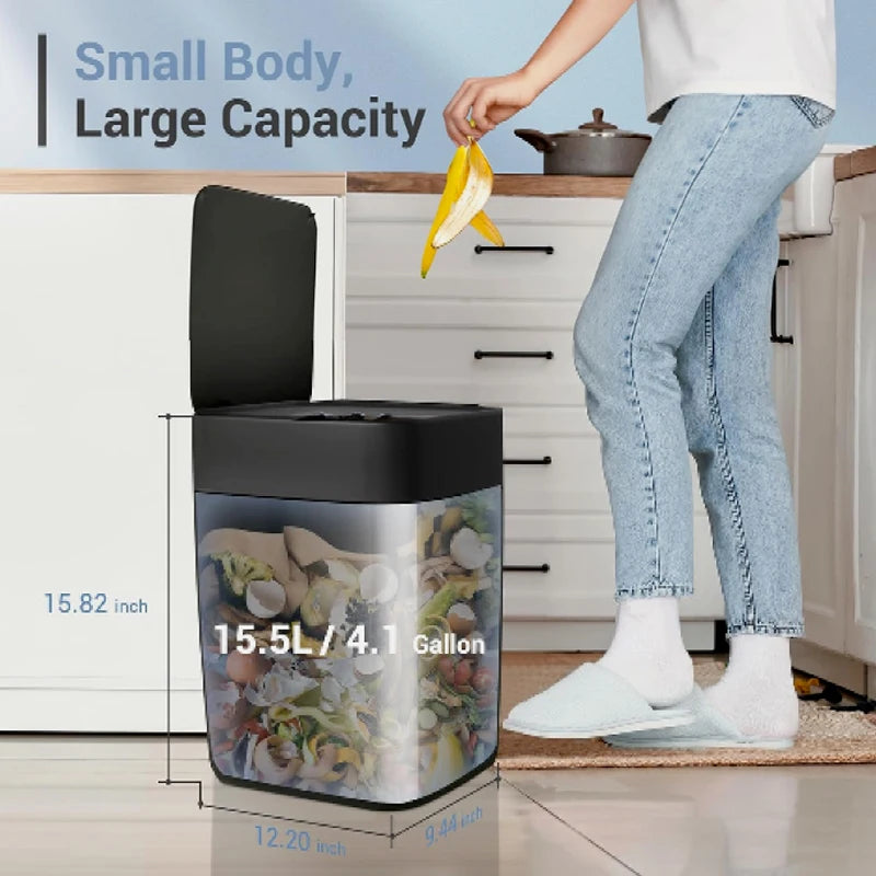 TOWNEW T1S 4.1 gallon smart trash can, self sealing automatic conversion, motion sensor, black