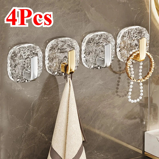 4Pcs Self-Adhesive Hooks Multi-Purpose Kitchen Bathroom Hooks Home Storage Racks Towel Holder
